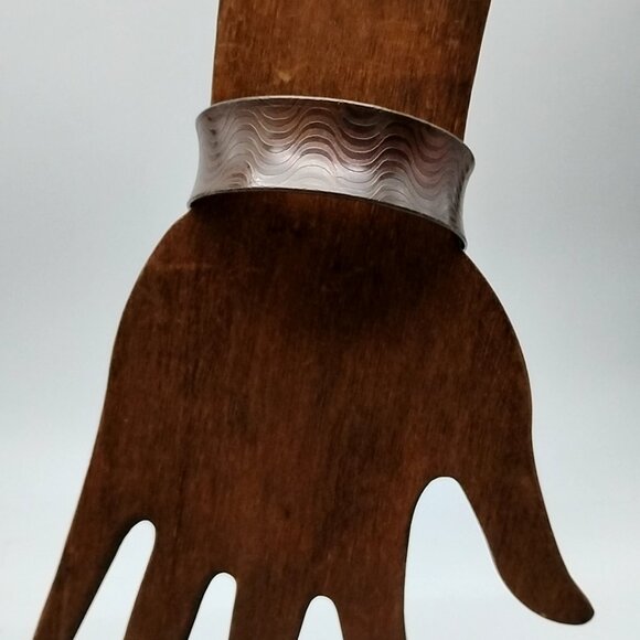 Textured Copper Etched Wave Design Wide Cuff Bracelet - Picture 10 of 11